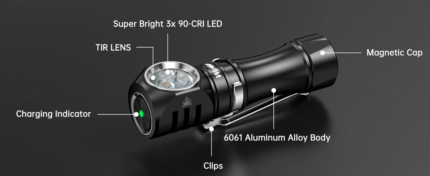 Wurkkos HD10 Headlamp 4000k Headlight 1200Lm 3* 95 CRI LEDs + 3* RGB Aux LEDs Anduril 2.0 Battery Included.