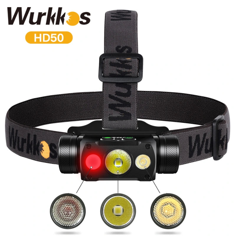 Wurkkos HD50 with Spotlight & Floodlight & red light, 4000LM/ 239M  Magnetic Tailcap USB-C dual switch - Battery Inc