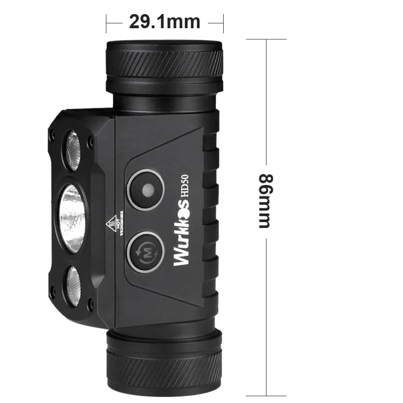 Wurkkos HD50 with Spotlight & Floodlight & red light, 4000LM/ 239M  Magnetic Tailcap USB-C dual switch - Battery Inc