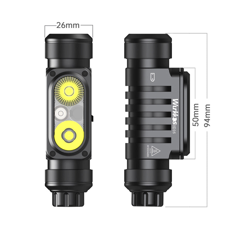 Wurkkos HD16 headlamp max output 2500lumen 297M, Configure spot＆flood＆red light with Convenient rotary switch