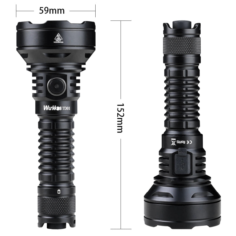 Our most powerful thrower - Wurkkos TD01C 21700  SFT40 6500k  USB-C 1600Lm Torch PMMA Lens Throw 1039M IPX8 Waterproof Tail Switch - battery included