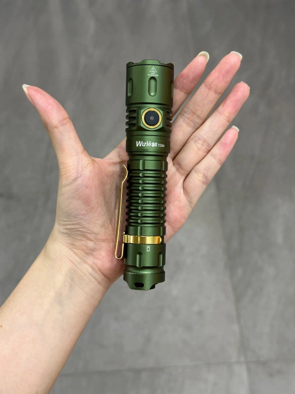 Green and Gold / Black Wurkkos TD04 XHP50D HI Rechargeable Flashlight USB-C 3000 lumens Torch IP68 Waterproof EDC Tail Switch,21700 Battery Two Groups Tactical - Battery Included